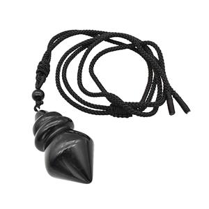Black Obsidian Dowsing Pendulum Necklace Black Nylon Rope, approx 25-40mm [GM22401]