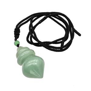 Green Aventurine Dowsing Pendulum Necklace Black Nylon Rope, approx 25-40mm [GM22402]
