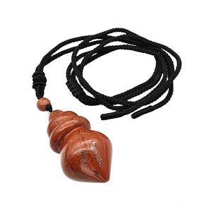Red Jasper Dowsing Pendulum Necklace Black Nylon Rope, approx 25-40mm [GM22403]