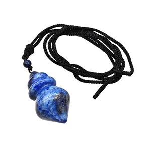 Blue Lapis Lazuli Dowsing Pendulum Necklace Black Nylon Rope, approx 25-40mm [GM22405]