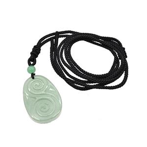 Natural Green Aventurine Spiral Necklace Flat Teardrop Black Nylon Rope, approx 25-35mm [GM22411]