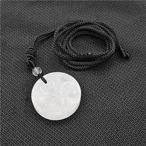 Natural Clear Quartz Triskelion Necklace Circle Black Nylon Rope, approx 32mm [GM22415]