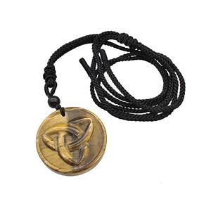 Natural Tiger Eye Stone Trinity Necklace Circle Black Nylon Cord Rope, approx 32mm [GM22426]