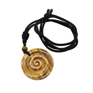 Natural Tiger Eye Stone Spiral Necklace Circle Black Nylon Rope, approx 32mm [GM22433]
