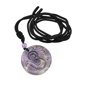 Natural Purple Amethyst Hinduism Necklace Circle Black Nylon Rope, approx 32mm [GM22441]
