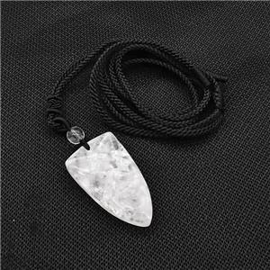 Natural Clear Quartz Viking Arrowhead Necklace Circle Black Nylon Rope, approx 32mm [GM22443]