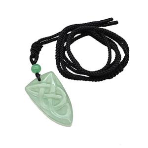 Natural Green Aventurine Viking Arrowhead Necklace Circle Black Nylon Rope, approx 32mm [GM22446]