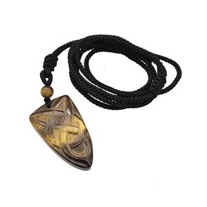 Natural Tiger Eye Stone Viking Arrowhead Necklace Circle Black Nylon Rope, approx 32mm [GM22447]
