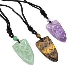 Natural Gemstone Viking Arrowhead Necklace Circle Black Nylon Wire Rope Mixed, approx 32mm [GM22449]