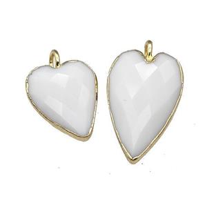 White Jade Heart Pendant Faceted Gold Plated, approx 12-15mm [GM22450-S]