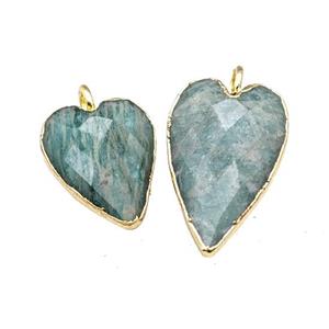 Natural Green Amazonite Heart Pendant Faceted Gold Plated, approx 13-20mm [GM22454-L]