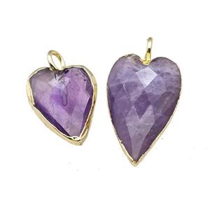 Natural Purple Amethyst Heart Pendant Faceted Gold Plated, approx 13-20mm [GM22455-L]
