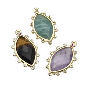 Natural Gemstone Eye Pendant Gold Plated Mixed, approx 14-20mm [GM22468]