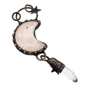Pink Rose Quartz Moon Pendant Sun Antique Red, approx 30-35mm, 10-30mm [GM22478]