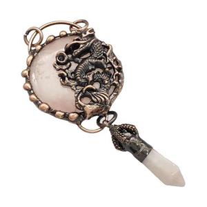Pink Rose Quartz Circle Pendant Dragon Antique Red, approx 40mm, 10-35mm [GM22484]