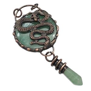 Green Aventurine Circle Pendant Snake Antique Red, approx 40mm, 10-35mm [GM22485]
