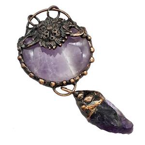 Purple Amethyst Circle Pendant Antique Red, approx 40mm, 10-35mm [GM22487]