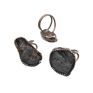 Black Tourmaline Rings Adjustable Antique Red, approx 15-35mm, 18mm dia [GM22497]