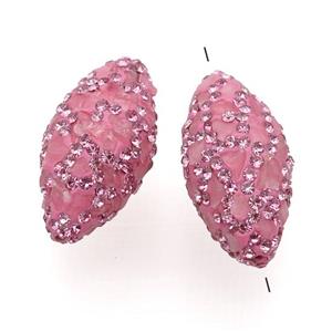 Polymer Clay Rice Beads Pave Rhinestone Pink Rose Quartz, approx 15-32mm [GM22501]