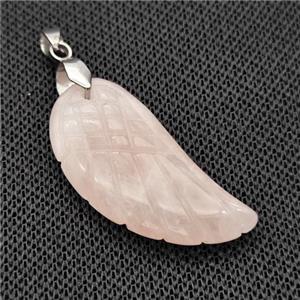 Natural Pink Rose Quartz Angel Wings Pendant Carved, approx 17-35mm [GM22506]