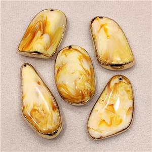 Synthetic Amber Pendant Mixed Shape Resin Yellow Gold Plated, approx 30-70mm [GM22532]