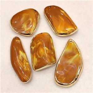 Synthetic Amber Pendant Mixed Shape Resin Gold Plated, approx 30-70mm [GM22533]