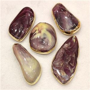 Synthetic Amber Pendant Mixed Shape Resin Purple Gold Plated, approx 30-70mm [GM22535]