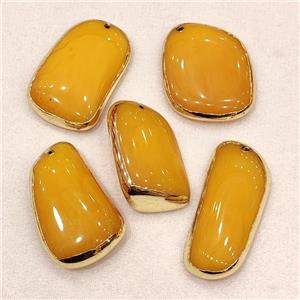 Synthetic Amber Pendant Mixed Shape Resin Gold Plated, approx 30-70mm [GM22536]