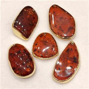 Synthetic Amber Pendant Mixed Shape Resin Red Gold Plated, approx 30-70mm [GM22537]