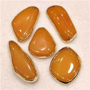 Synthetic Amber Pendant Mixed Shape Resin Orange Gold Plated, approx 30-70mm [GM22538]