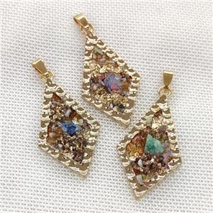 Copper Rhombic Pendant Pave Tourmaline Gold Plated, approx 25-42mm [GM22539]