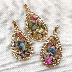 Copper Teardrop Pendant Pave Tourmaline Gold Plated, approx 25-42mm [GM22540]