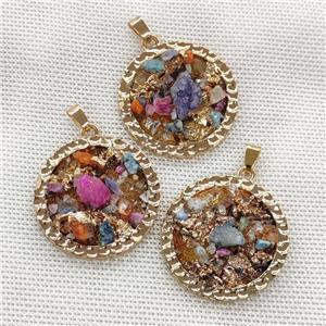 Copper Circle Pendant Pave Tourmaline Gold Plated, approx 34mm [GM22541]