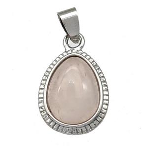 Natural Pink Rose Quartz Teardrop Pendant Platinum Plated, approx 15-19mm [GM22544]