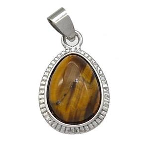 Natural Tiger Eye Stone Teardrop Pendant Platinum Plated, approx 15-19mm [GM22545]