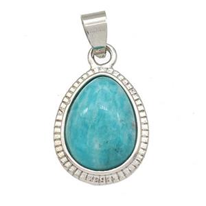 Naturel Green Amazonite Teardrop Pendant Platinum Plated, approx 15-19mm [GM22546]