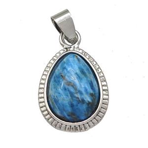 Naturel Blue Apatite Teardrop Pendant Platinum Plated, approx 15-19mm [GM22547]
