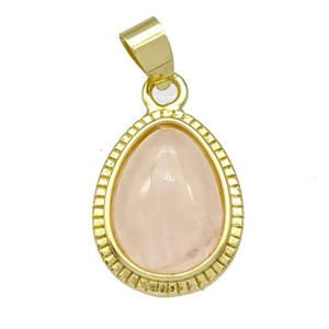 Natural Pink Rose Quartz Teardrop Pendant Gold Plated, approx 15-19mm [GM22549]
