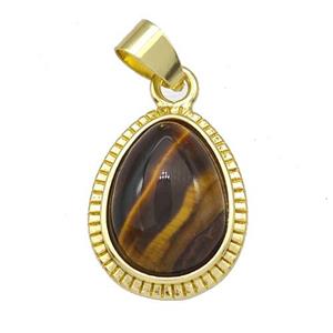 Natural Tiger Eye Stone Teardrop Pendant Gold Plated, approx 15-19mm [GM22550]