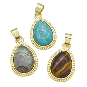 Natural Gemstone Teardrop Pendant Gold Plated Mixed, approx 15-19mm [GM22552]