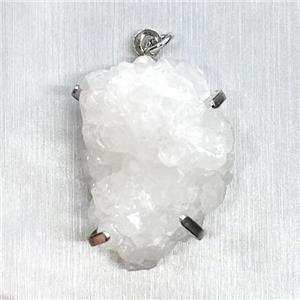 Naturel Quartz Druzy Pendant Freeform Platinum Plated, approx 20-30mm [GM22553]
