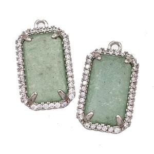Green Strawberry Quartz Rectangle Pendant Copper Pave Zircon Platinum Plated, approx 12-18mm [GM22557]