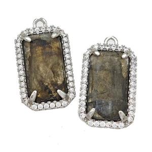 Natural Labradorite Rectangle Pendant Copper Pave Zircon Platinum Plated, approx 12-18mm [GM22558]