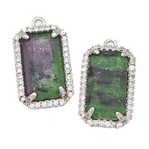 Natural Zoisite Ruby Rectangle Pendant Copper Pave Zircon Platinum Plated, approx 12-18mm [GM22559]