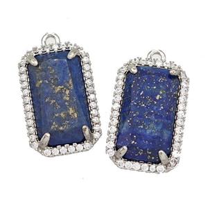 Natural Lapis Lazuli Rectangle Pendant Copper Pave Zircon Platinum Plated, approx 12-18mm [GM22562]