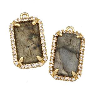 Natural Labradorite Rectangle Pendant Copper Pave Zircon Gold Plated, approx 12-18mm [GM22566]