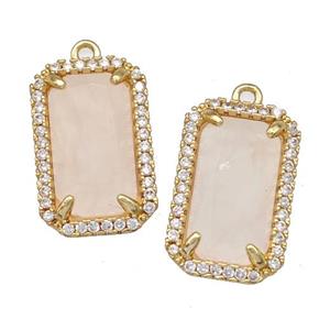 Pink Rose Quartz Rectangle Pendant Copper Pave Zircon Gold Plated, approx 12-18mm [GM22567]