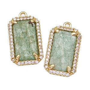 Green Strawberry Quartz Rectangle Pendant Copper Pave Zircon Gold Plated, approx 12-18mm [GM22569]