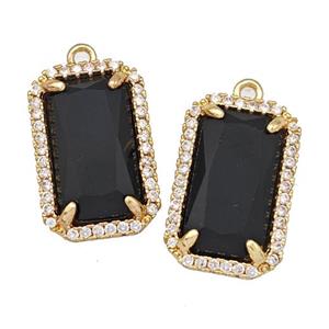 Black Obsidian Rectangle Pendant Copper Pave Zircon Gold Plated, approx 12-18mm [GM22570]