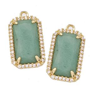 Green Aventurine Rectangle Pendant Copper Pave Zircon Gold Plated, approx 12-18mm [GM22571]